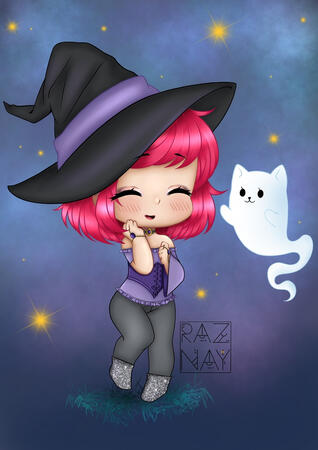Chibi Razzy Witch & Ghost Kitty